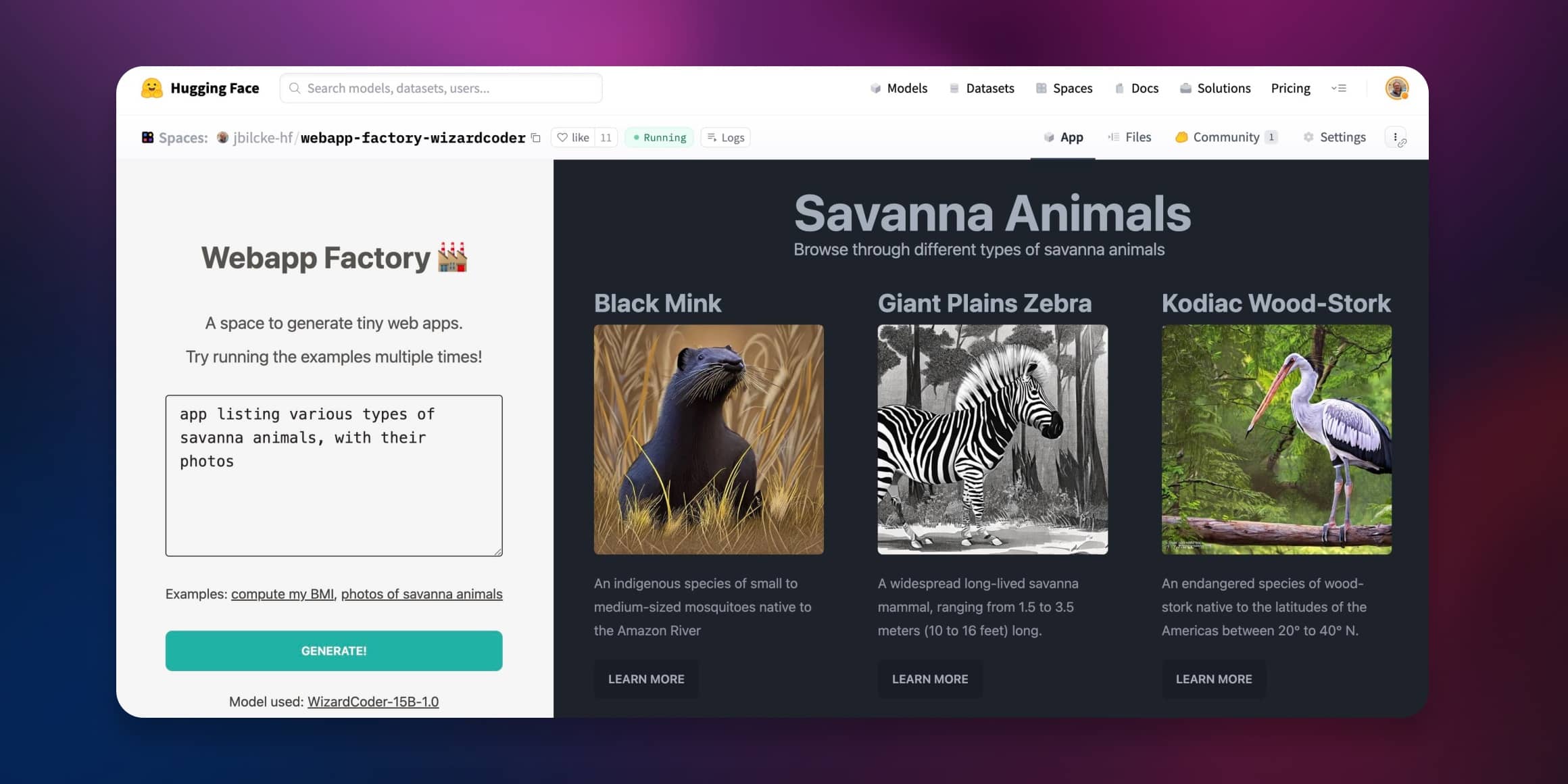 Making a web app generator with open ML models